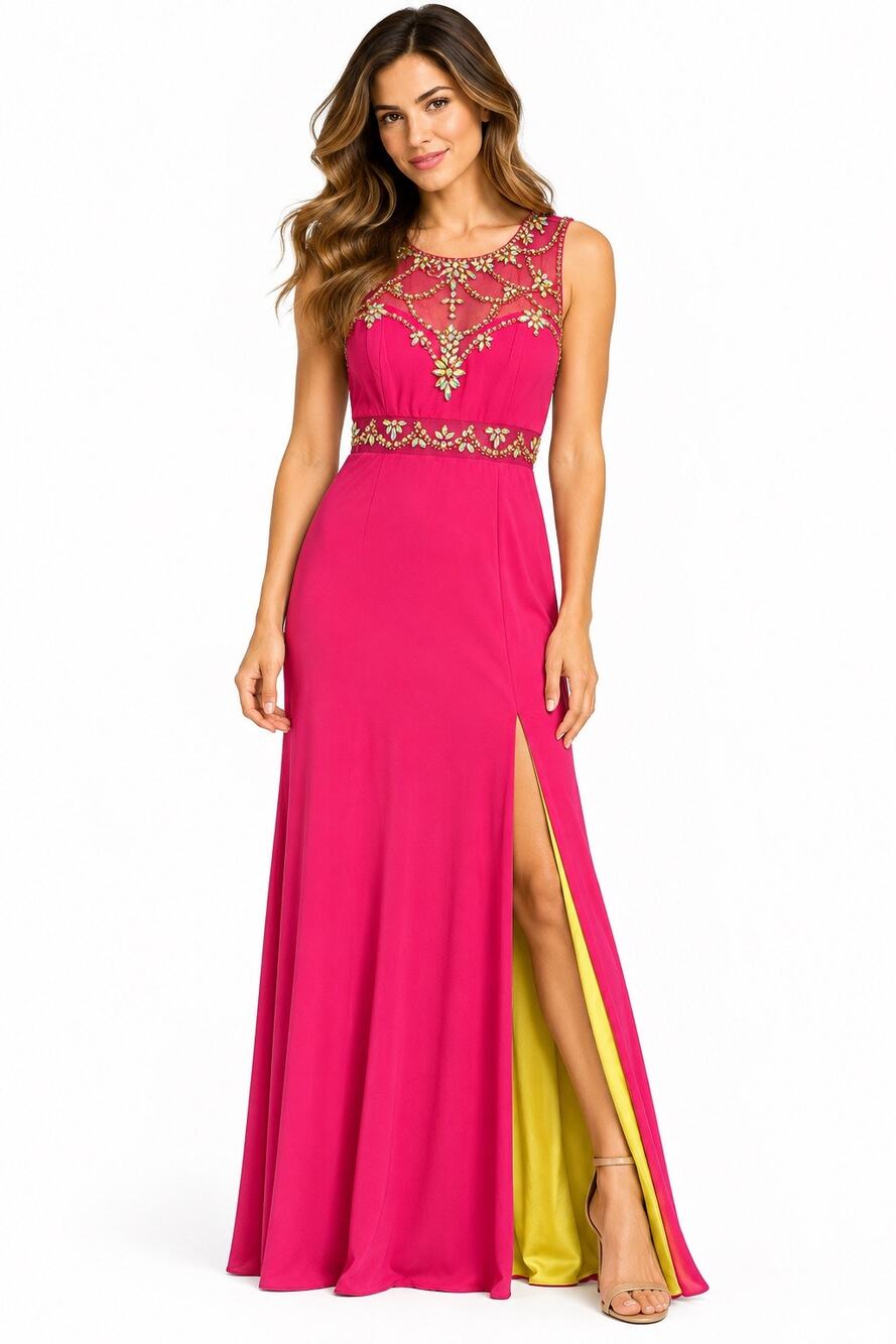 Betsy & Adam stunning hot pink/fuchsia sleeveless maxi evening gown, size 12 new